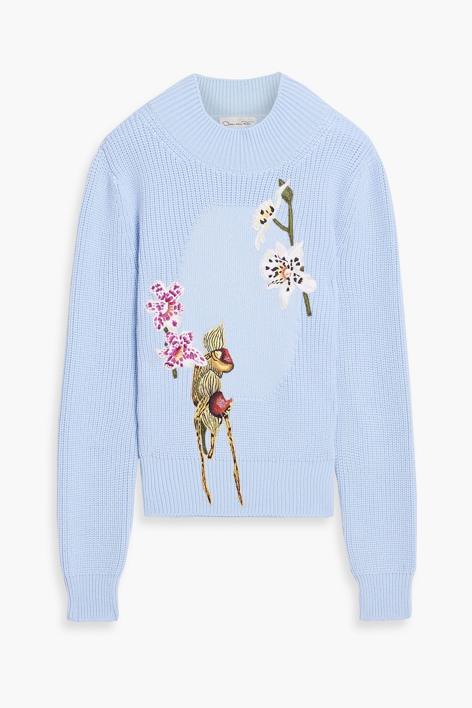 Oscar De La Renta Embroidered Wool Sweater In Blue