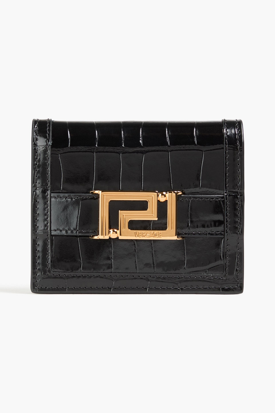 Versace Greca Goddess Croc-effect Leather Wallet In Black