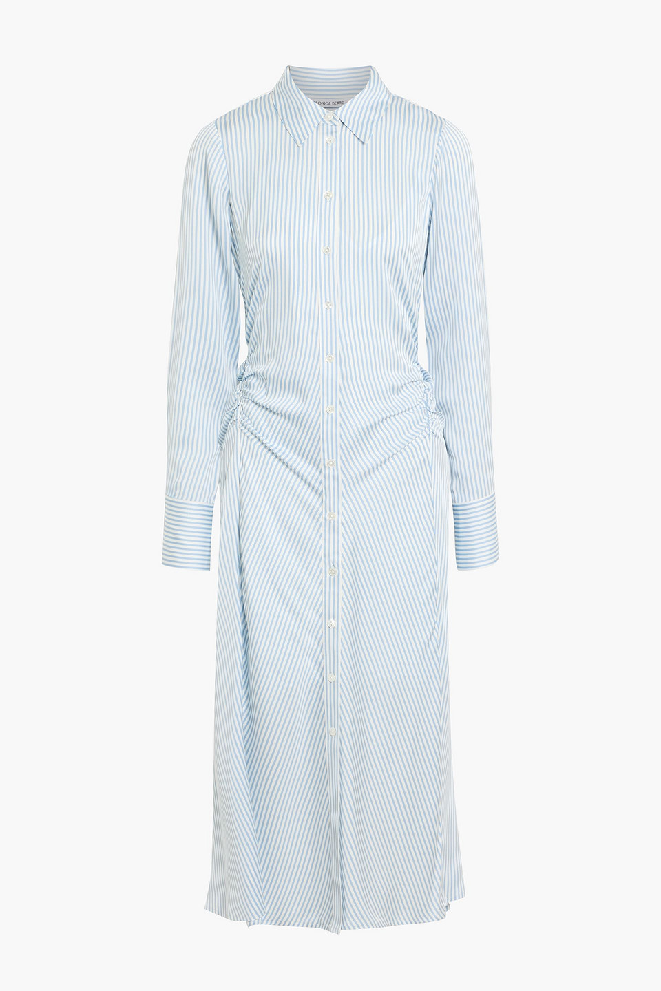 veronica beard - lex ruched striped silk-blend midi shirt dress - blue - us 2