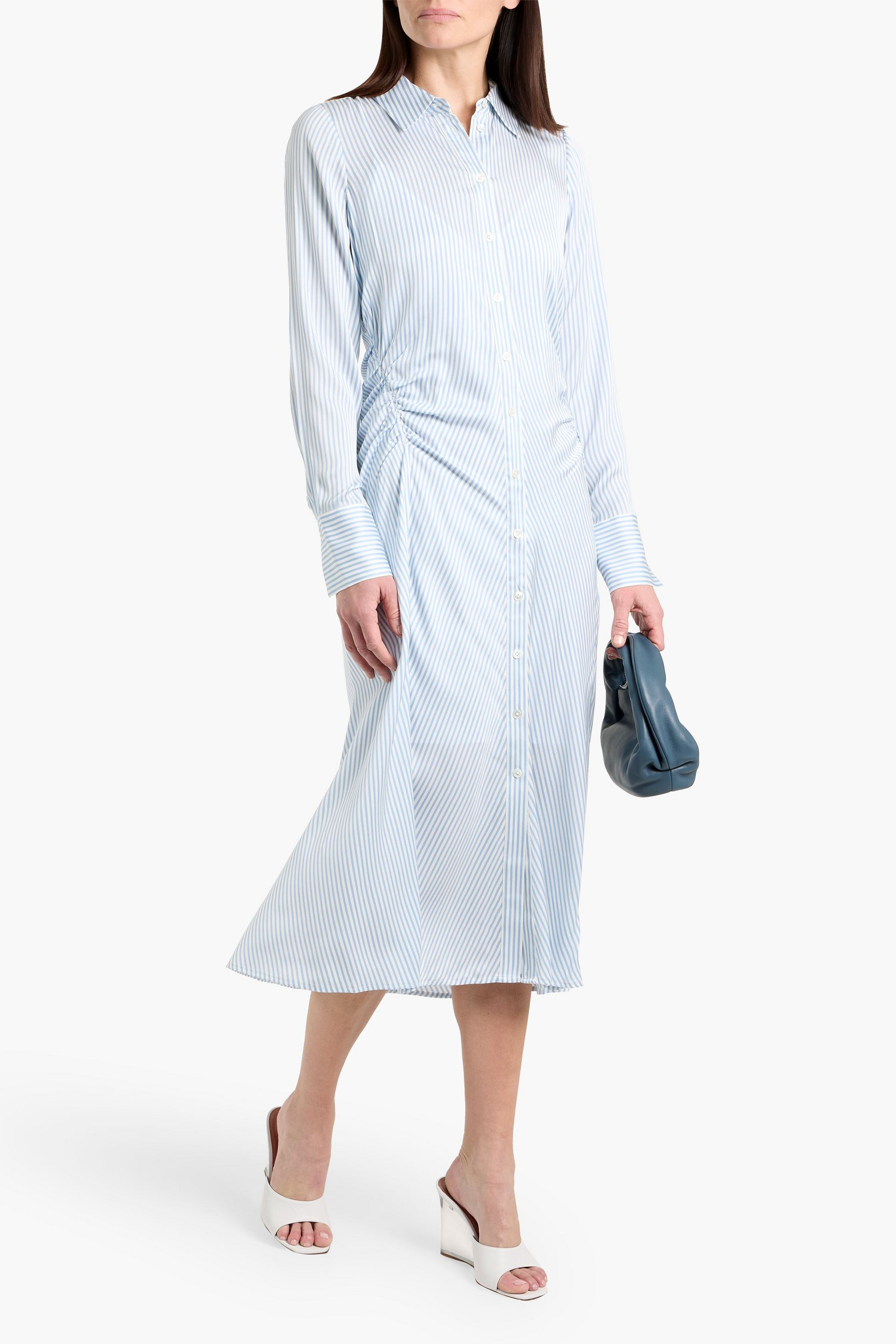 Veronica Beard Lex ruched striped silk-blend midi shirt dress