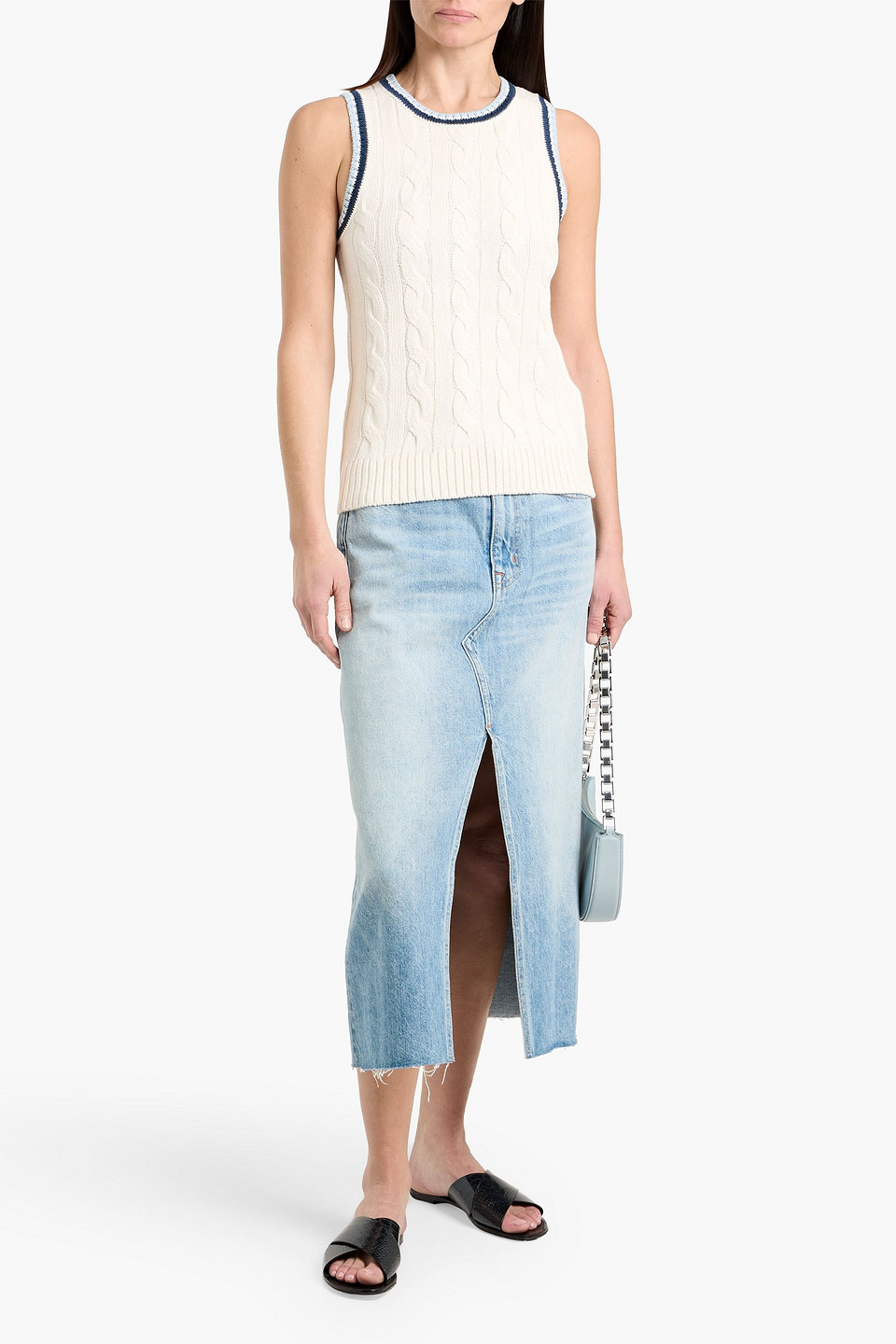 Veronica Beard Jerrel Cable-knit Linen-blend Top In White