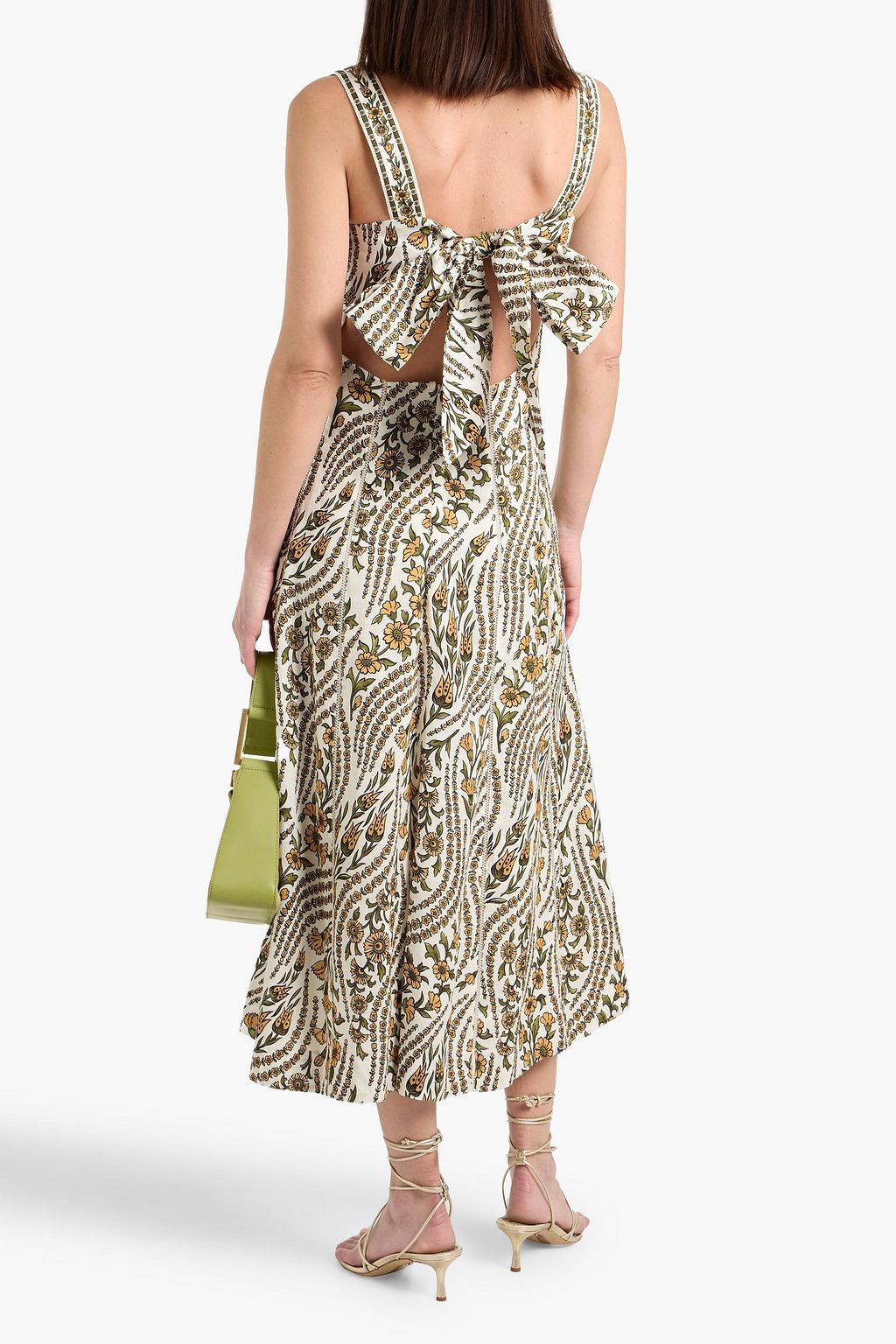 Rye tie-back floral-print linen midi dress - leaf green - US 10