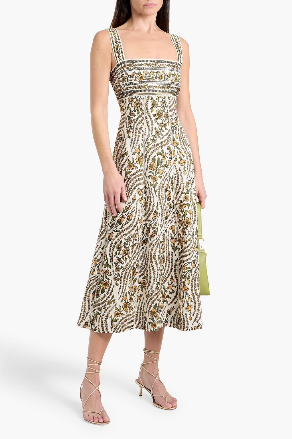 Rye tie-back floral-print linen midi dress - leaf green - US 10 Rye tie-back floral-print linen midi dress - leaf green - US 10