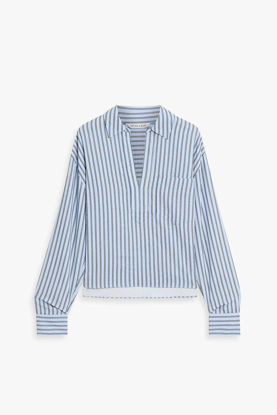 veronica beard - khai embroidered striped oxford top - blue - us 0
