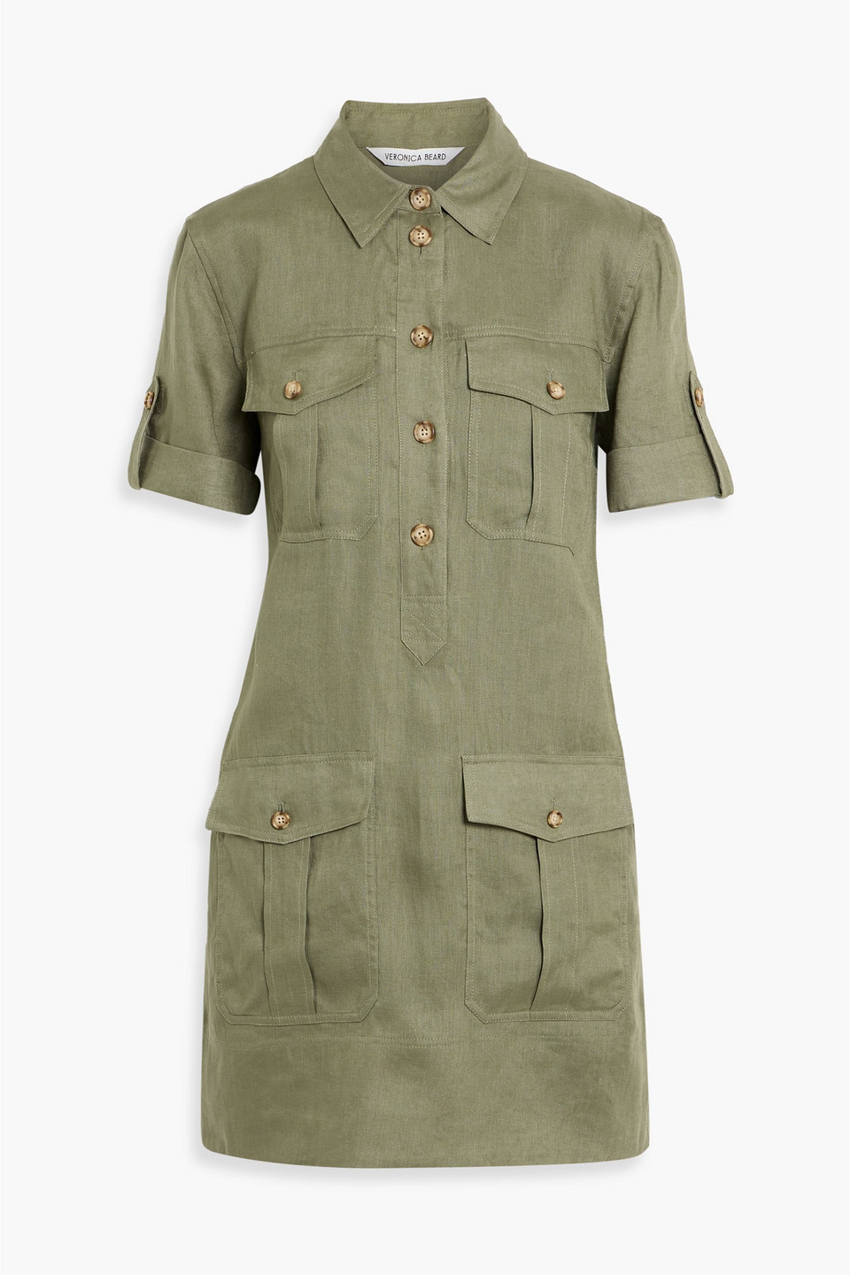 Veronica Beard Lucca Linen-blend Twill Mini Shirt Dress In Green