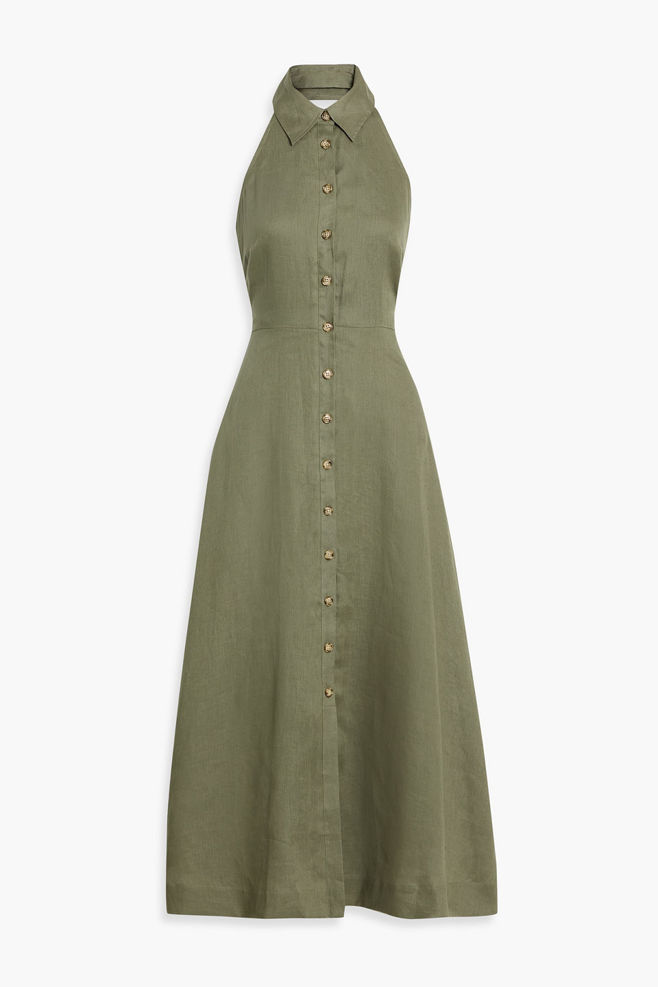 Veronica Beard Mackey Linen Halterneck Midi Dress In Green