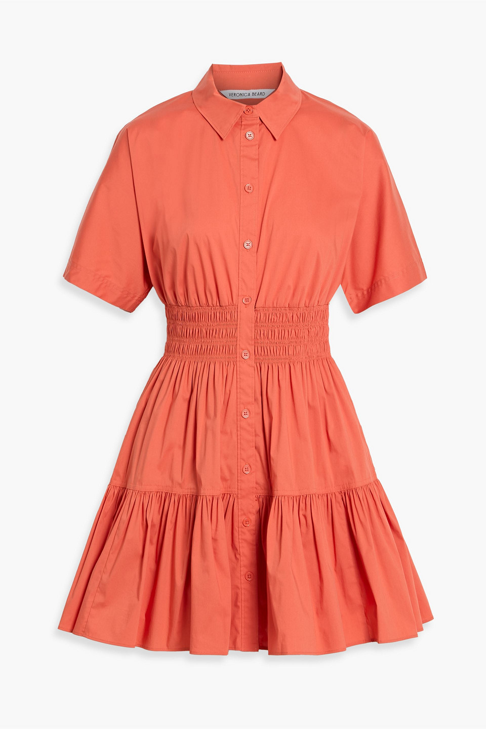 veronica beard - greta shirred cotton-blend poplin mini shirt dress - orange - us 6