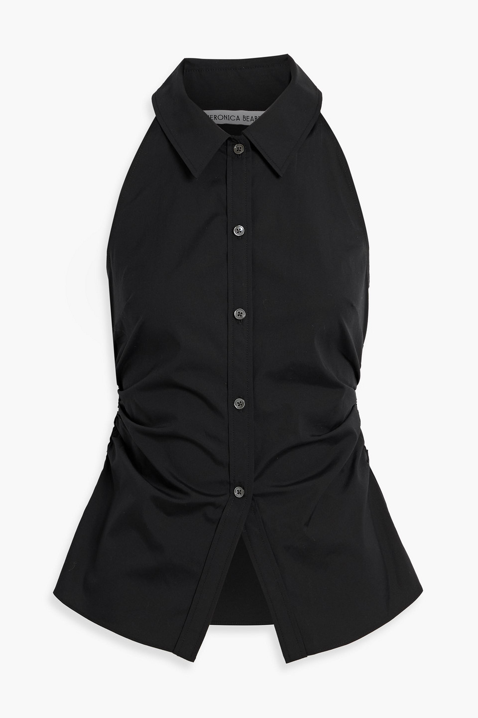 Veronica Beard Regina Ruched Cotton-blend Poplin Shirt In Black