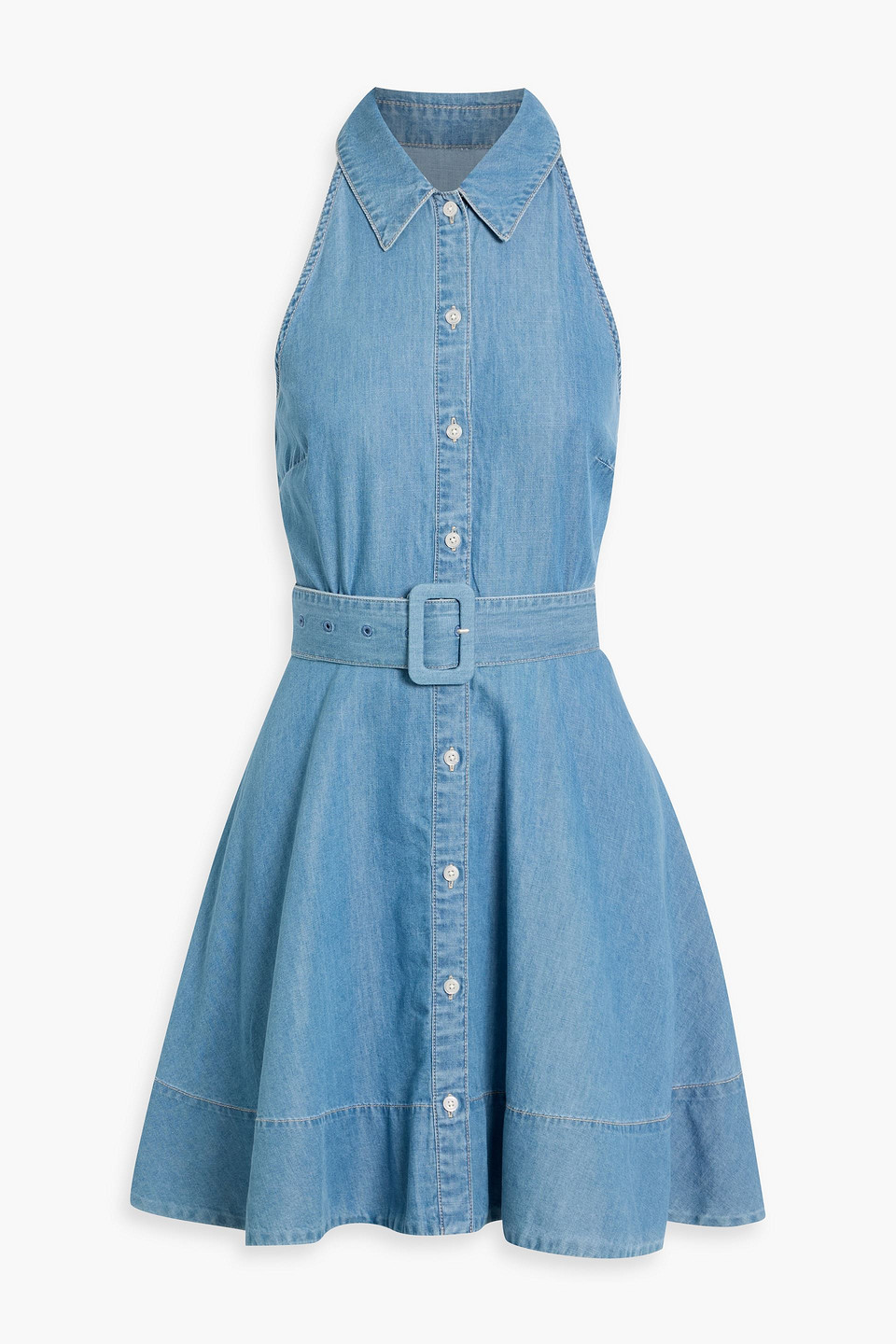 Veronica Beard Beau Belted Cotton And Lyocell-blend Mini Shirt Dress In Blue