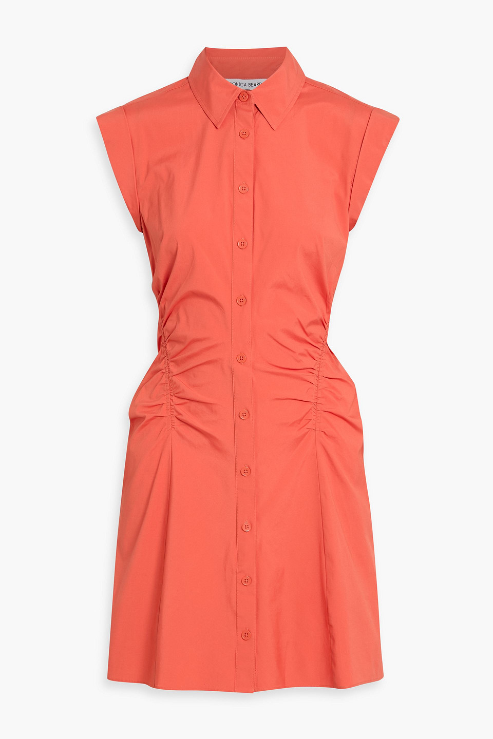 veronica beard - tallulah ruched cotton-blend poplin mini shirt dress - orange - us 0