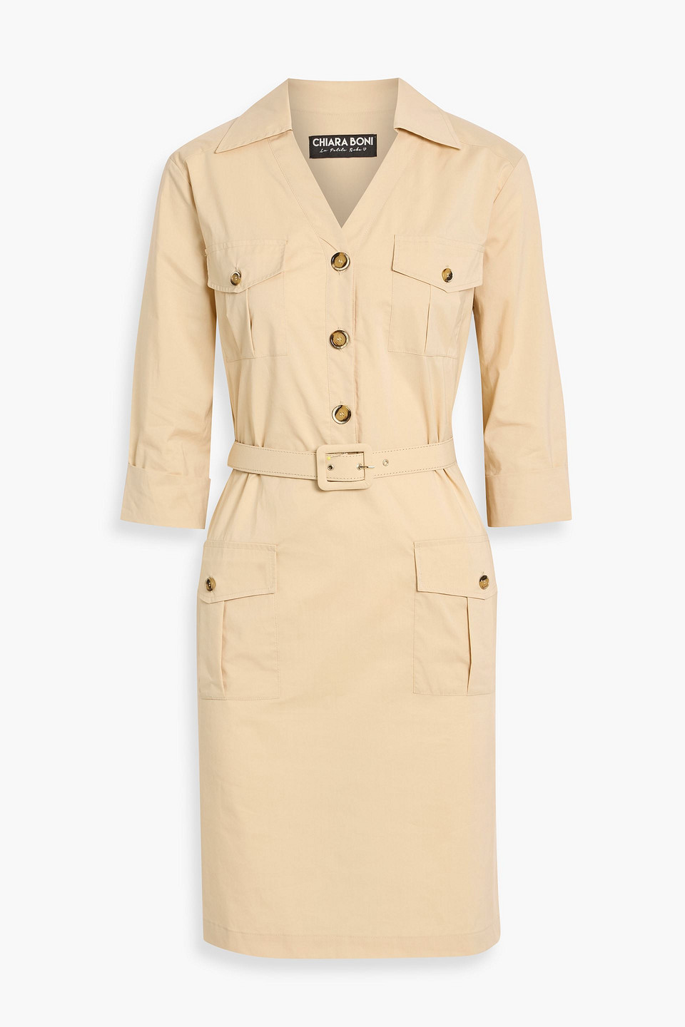 chiara boni la petite robe - racha belted cotton-blend poplin mini shirt dress - neutral - xs