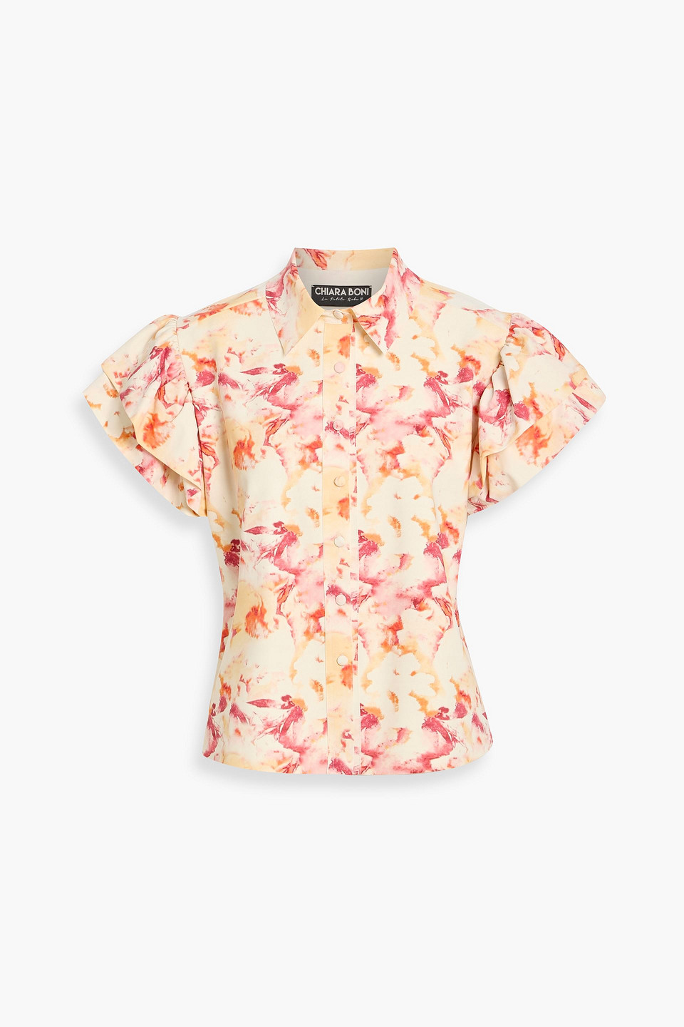 chiara boni la petite robe - jin ruffled floral-print stretch-jersey shirt - white - it 38