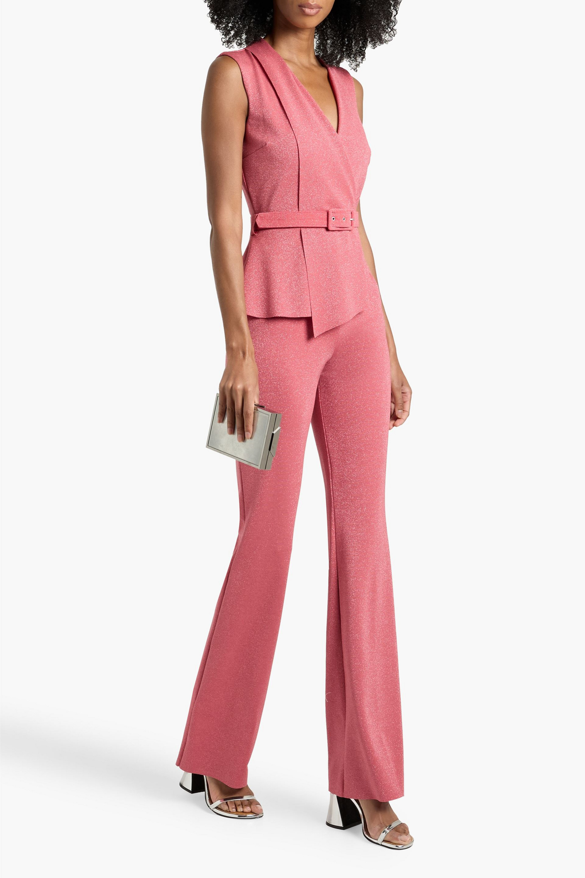 CHIARA BONI LA PETITE ROBE Kerolyn belted metallic stretch-knit jumpsuit