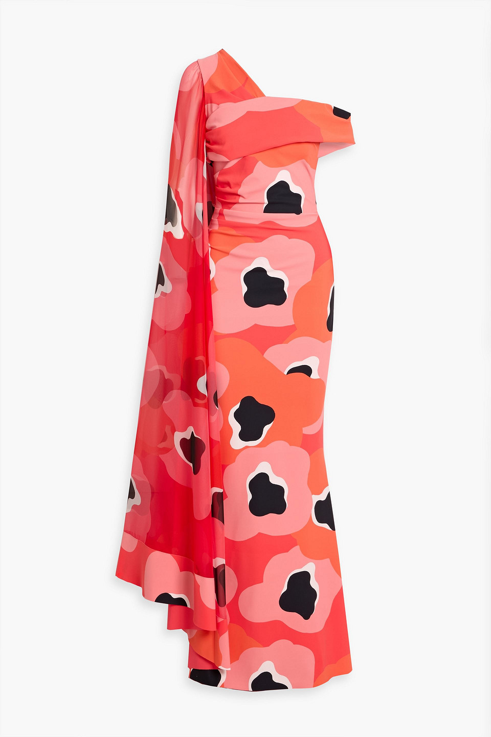 chiara boni la petite robe - michio one-shoulder cape-effect printed stretch-jersey and chiffon gown - orange - it 38