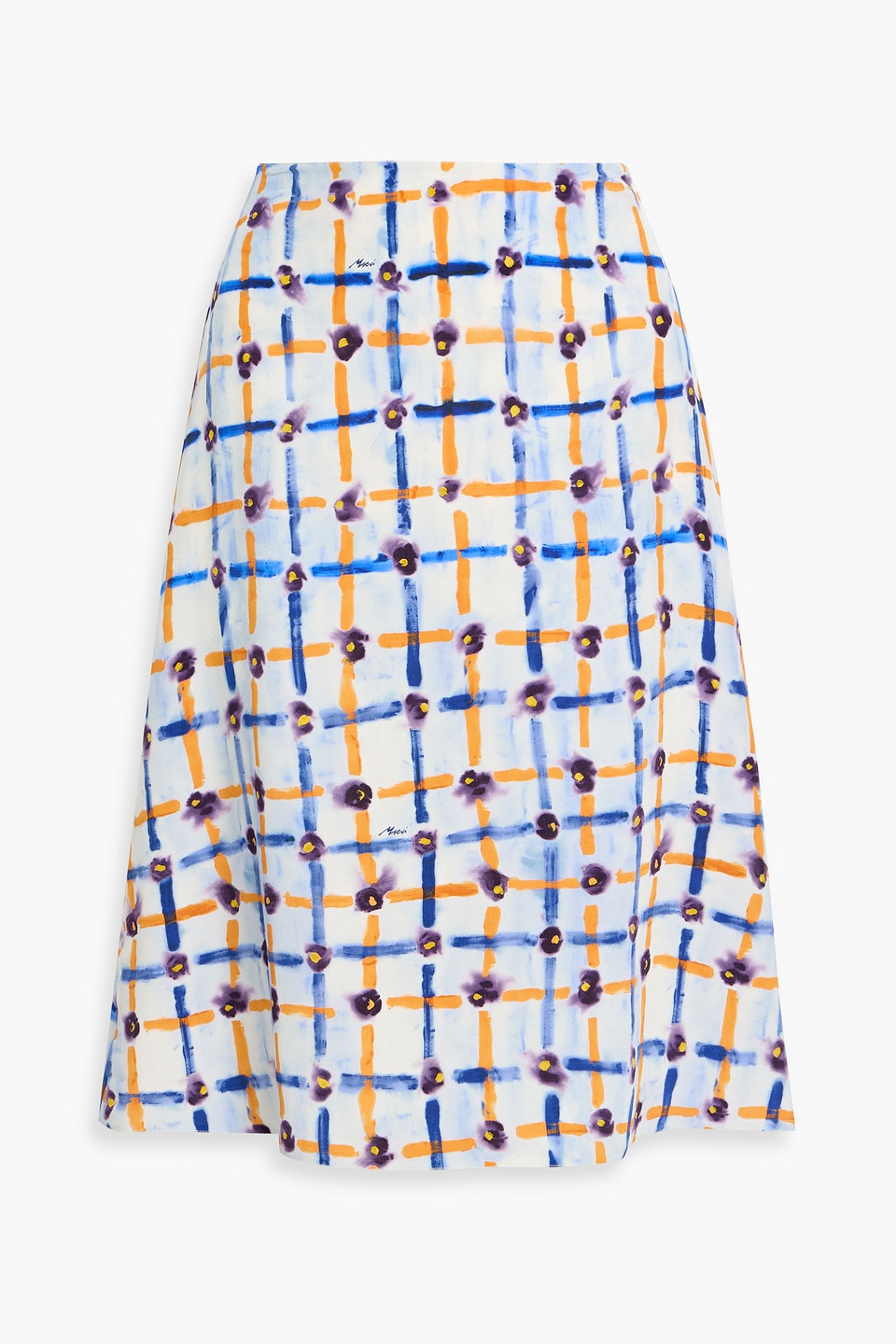 Marni Printed Silk Crepe De Chine Skirt In Blue
