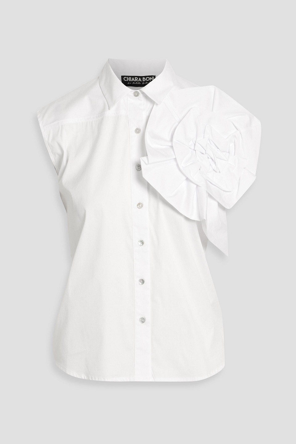 Chiara Boni La Petite Robe Floral-appliquéd Cotton-blend Poplin Shirt In White