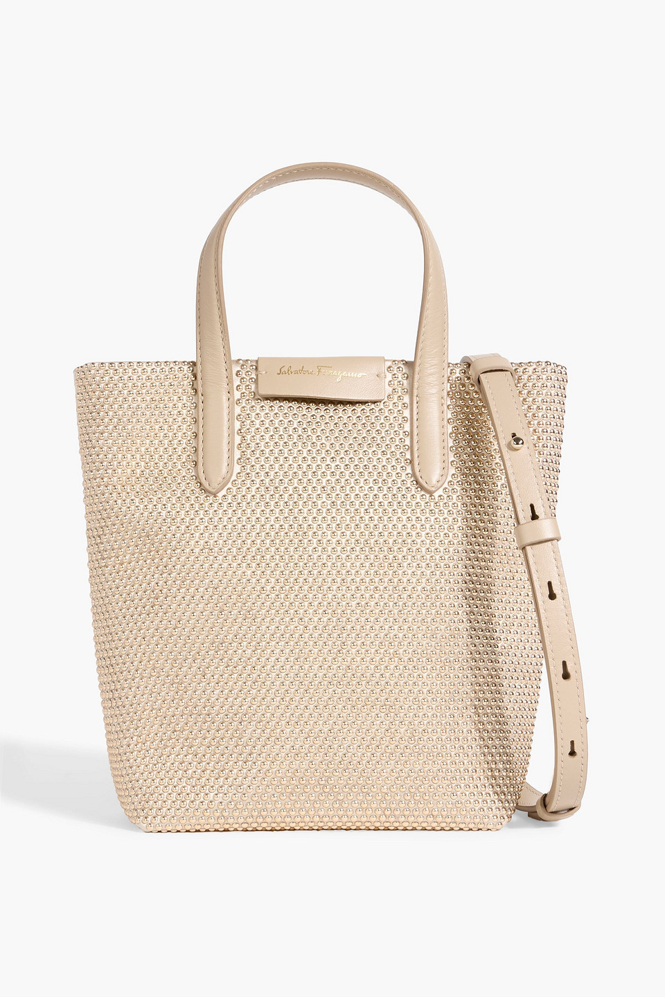 Ferragamo Embellished Satin Tote In Gold