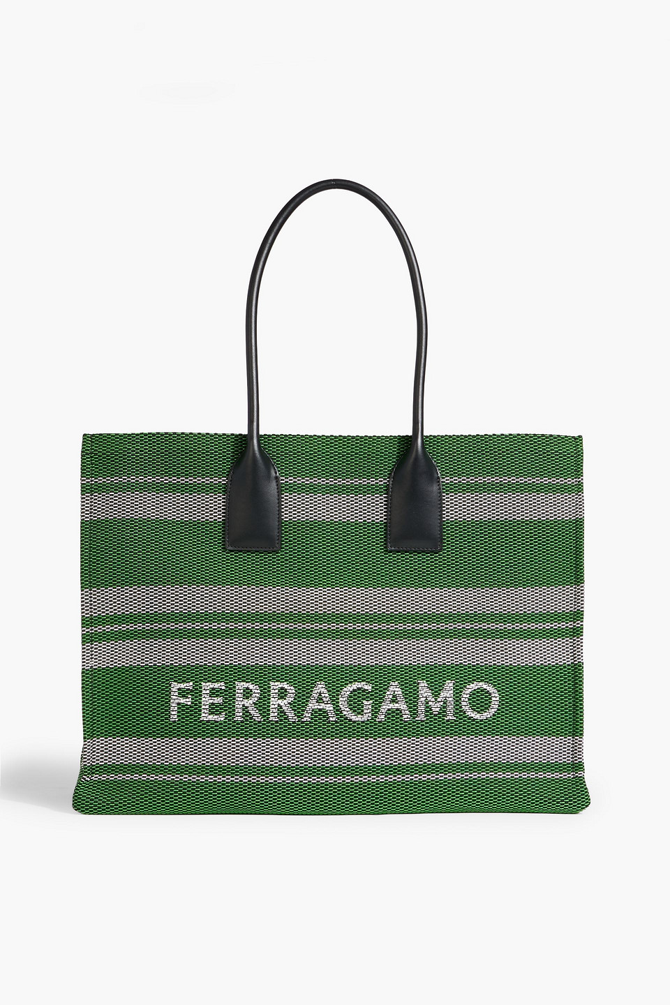 Ferragamo Leather-trimmed Jacquard Tote In Green