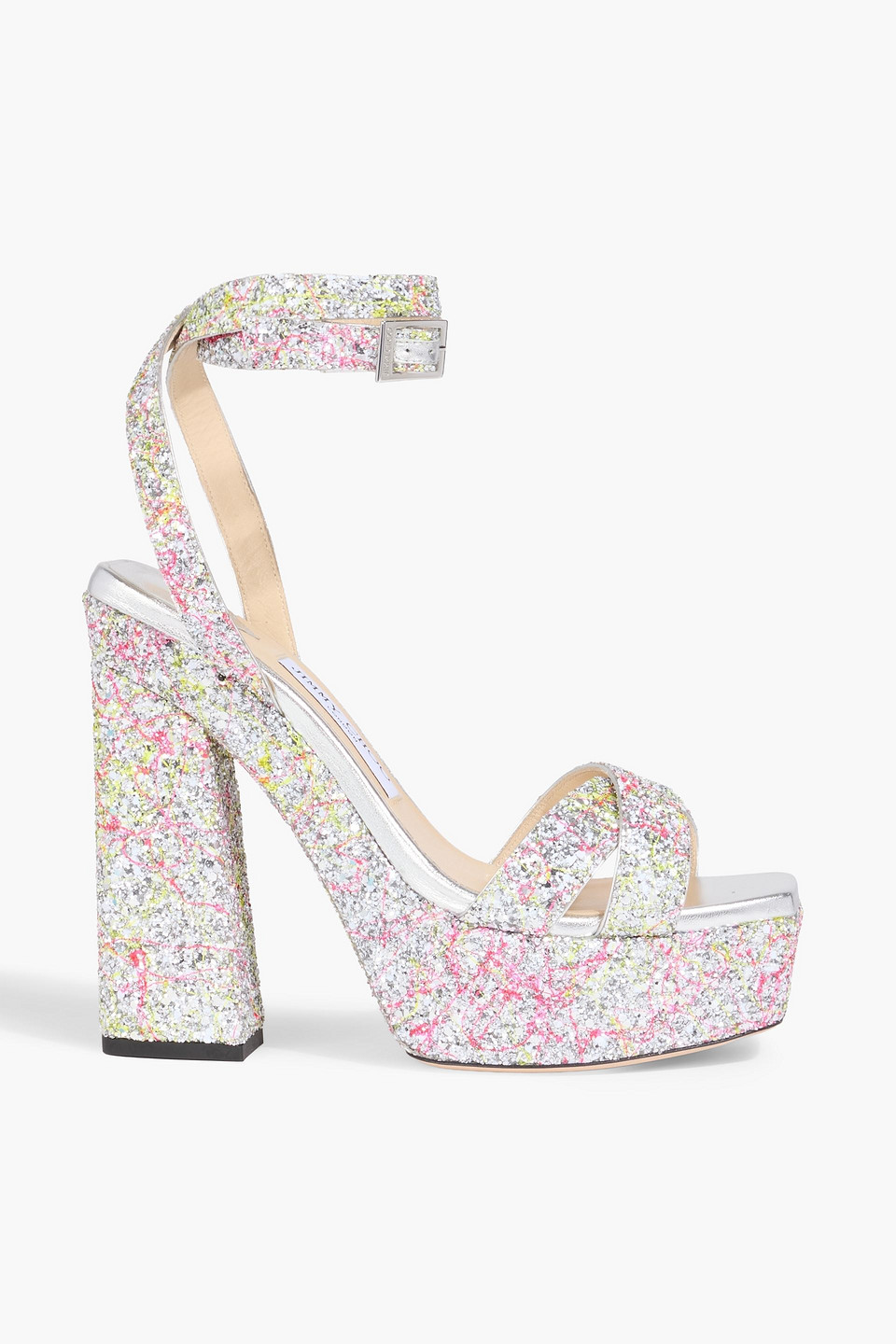 jimmy choo - gaia glittered metallic leather platform sandals - metallic - eu 38.5