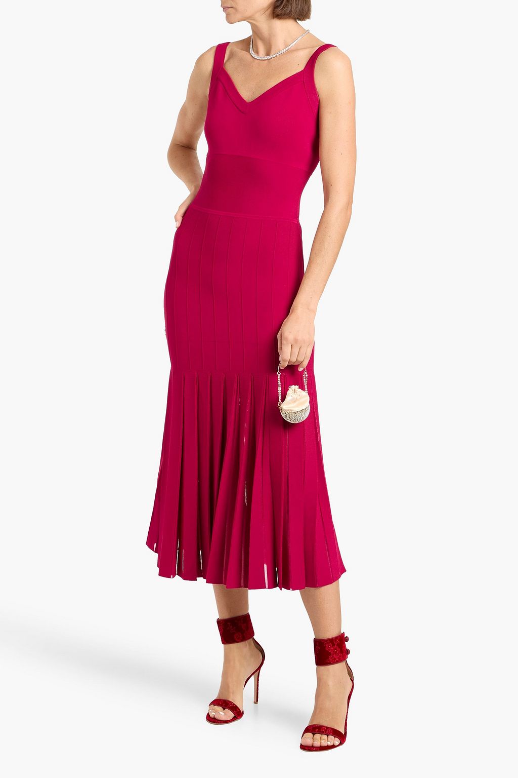 Herv Lger Rosa Pleated Bandage Midi Dress - Women - Fuchsia Dresses - XXS Herv Lger Rosa Pleated Bandage Midi Dress - Women - Fuchsia Dresses - XXS