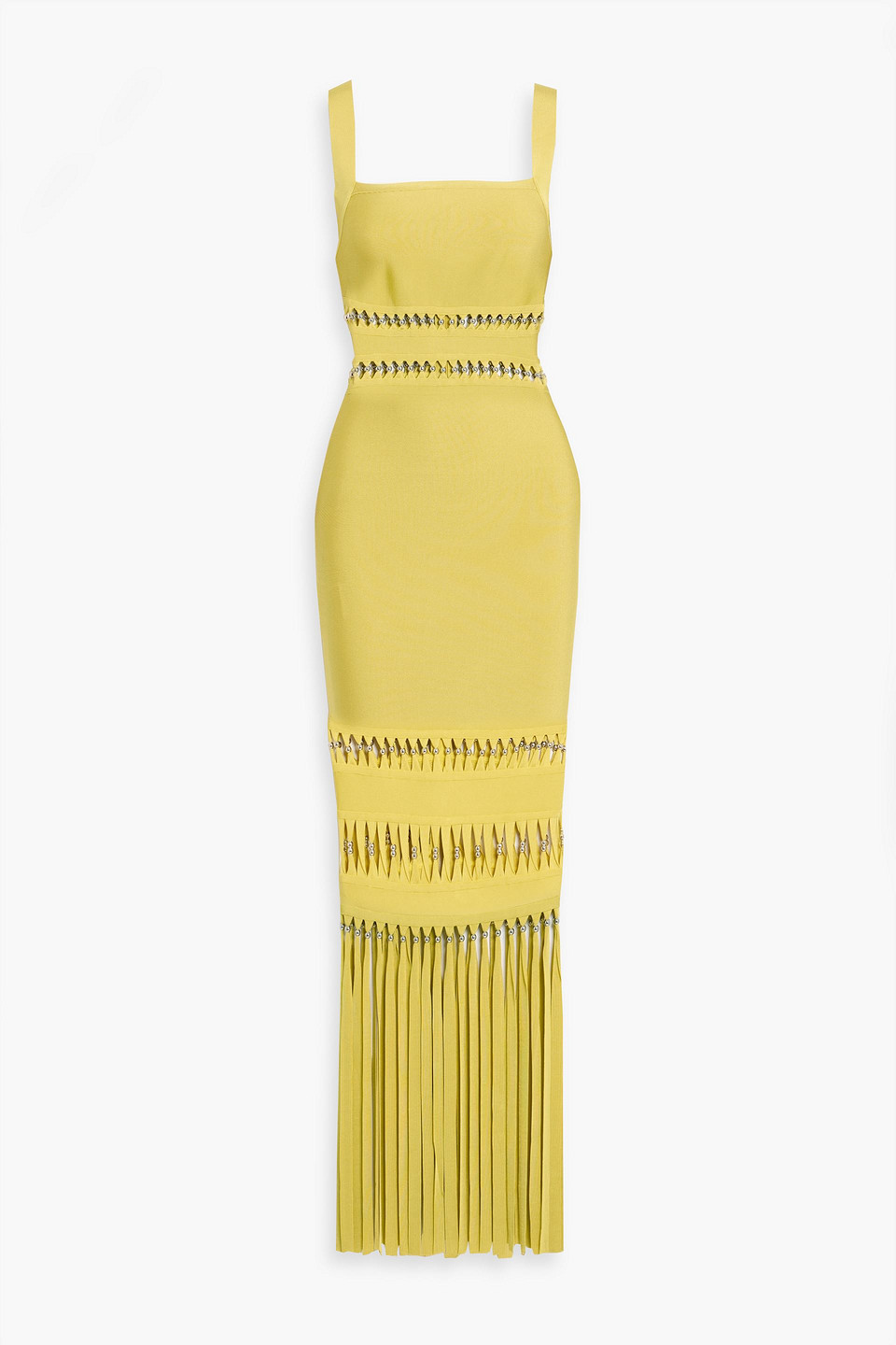 hervé léger - ines bead-embellished fringed bandage gown - yellow - s