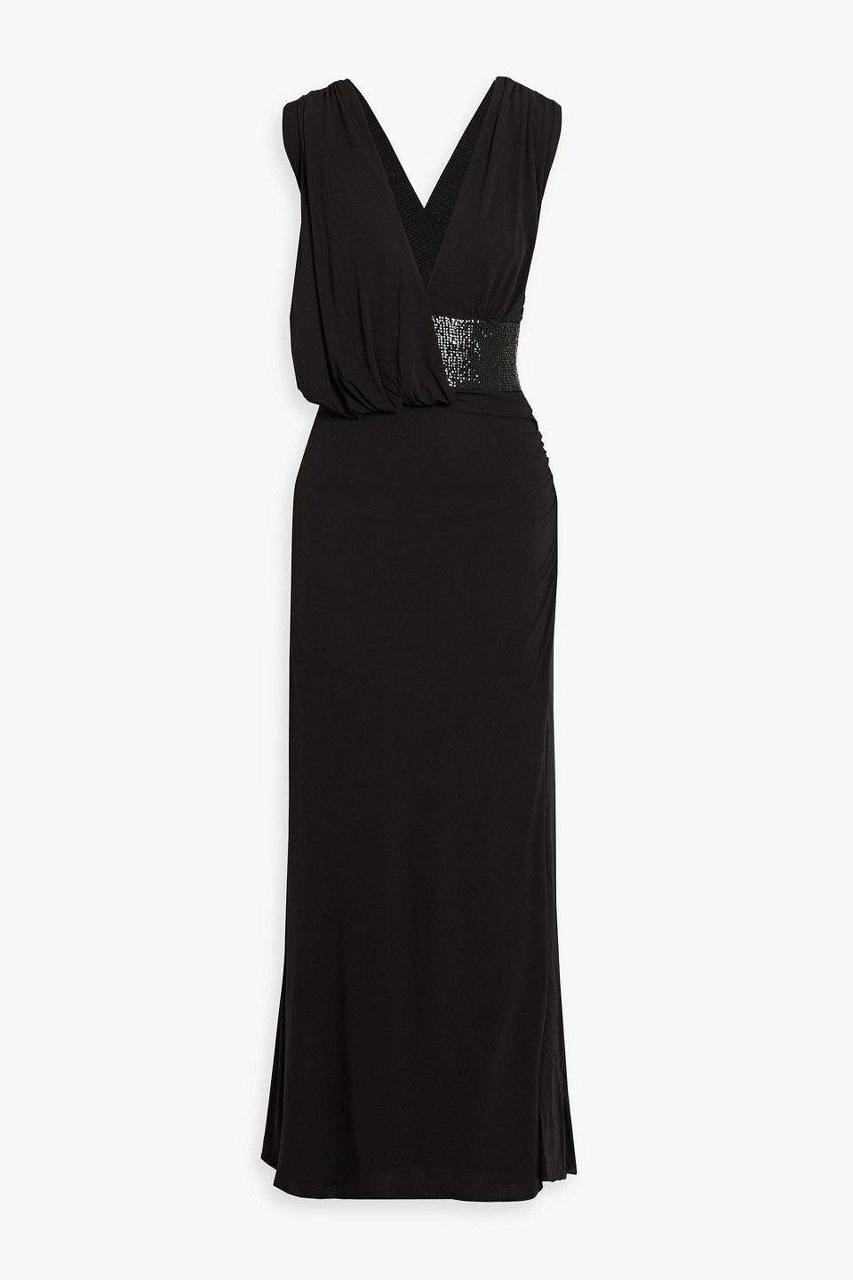 Herve Leger Lucille Sequin-embellished Draped Jersey Gown In Black