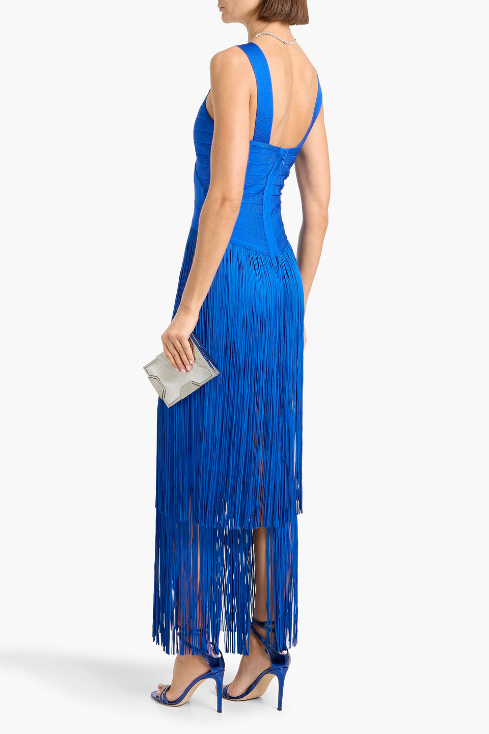  Hervé Léger - Robe Aus Bandage Mit Fransen - Blau - Xs 