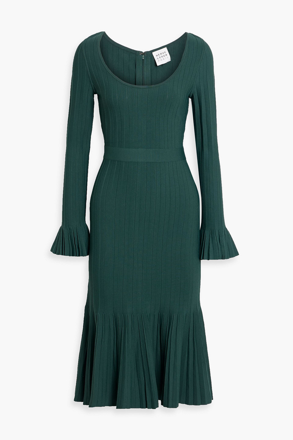Herve Leger Alenda Ruffled Bandage Midi Dress In Green