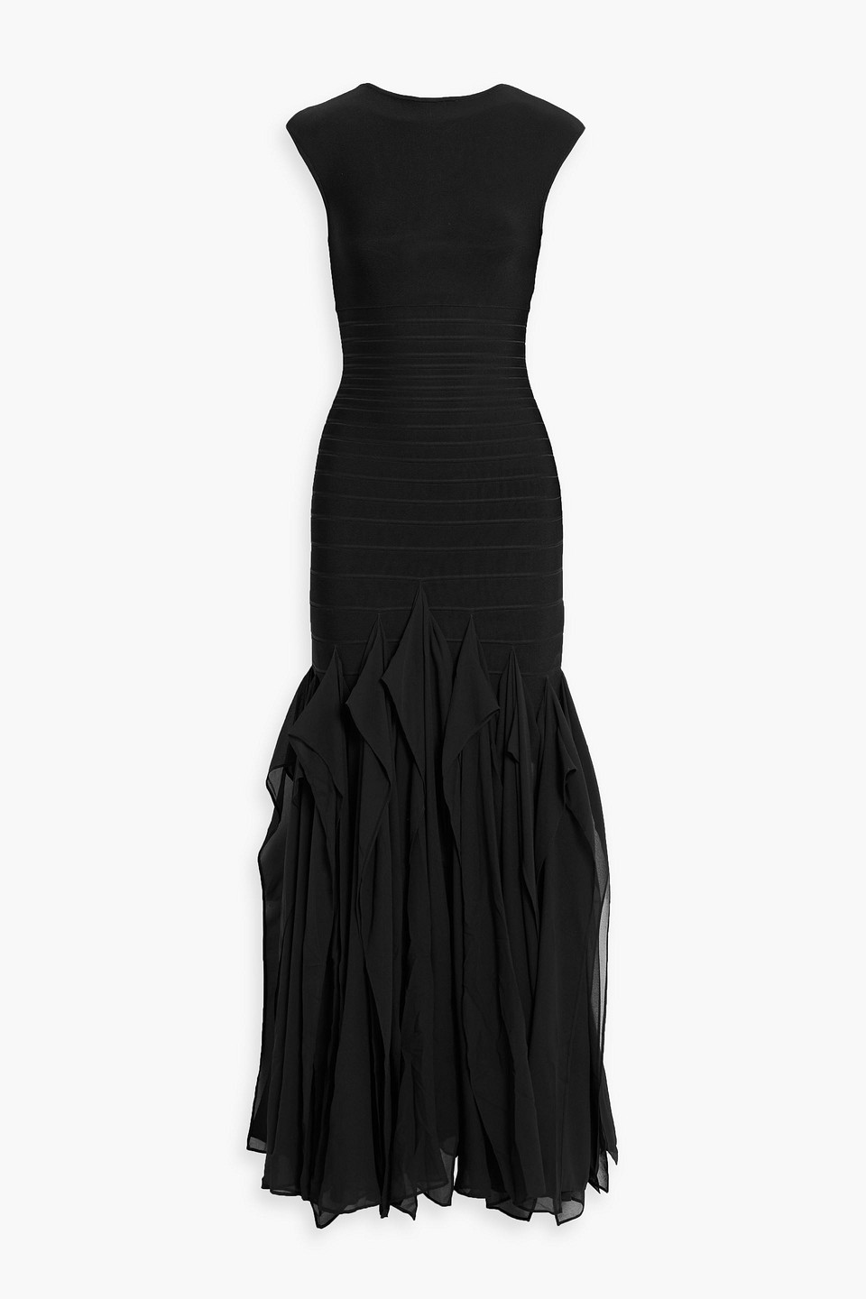 hervé léger - mya ruffled georgette and bandage gown - black - xxs