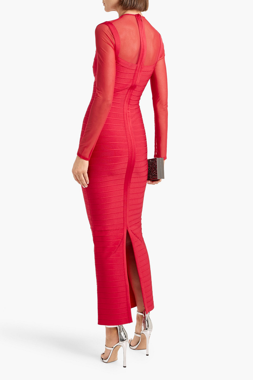  Hervé Léger - Robe „ella“ Aus Bandage Mit Mesh-einsatz - Rot - Xxs 