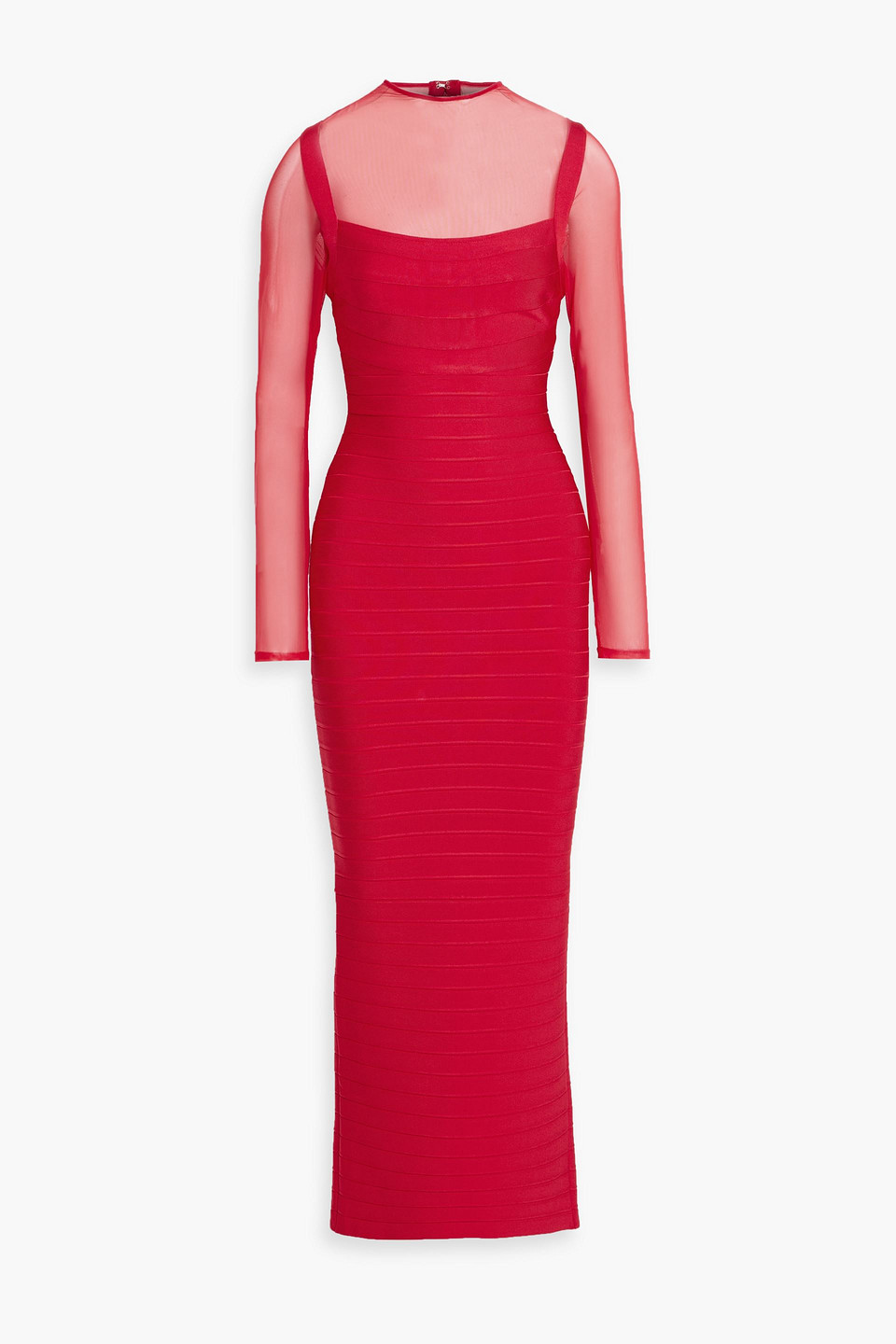 Herve Leger Ella Mesh-paneled Bandage Gown In Red