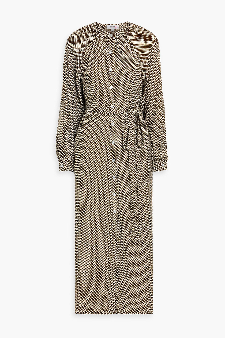 Lemlem Makeda Belted Printed Crepe De Chine Midi Dress In Brown