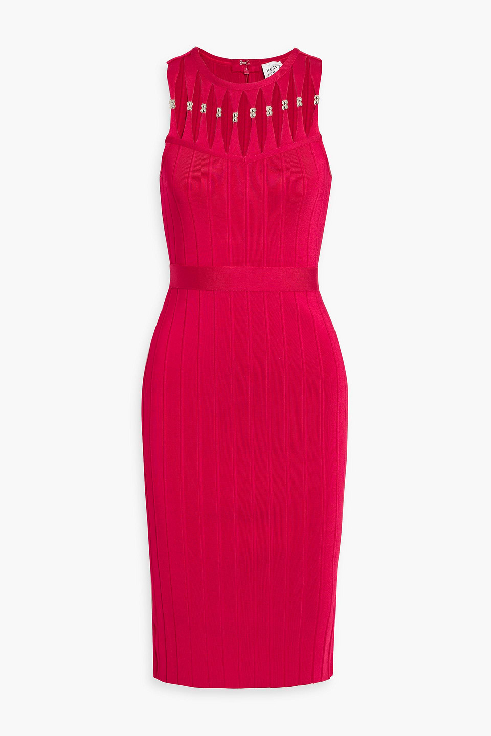 Herve Leger Bead-embellished Cutout Bandage Dress In Red
