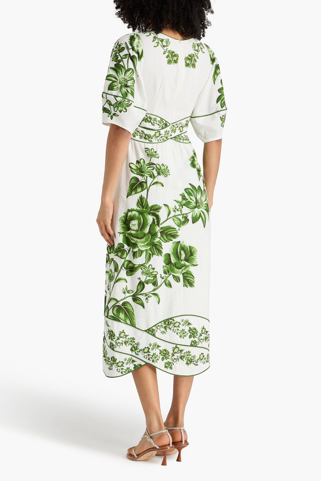 farm rio piped cutout linen blend midi dress FARM Rio Piped Cutout Linen-blend Midi Dress in Green