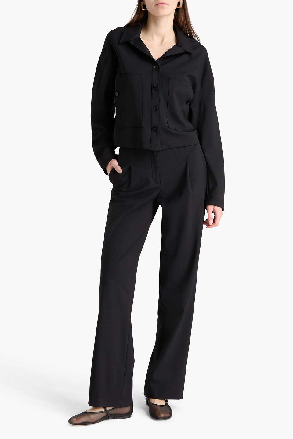  Loulou De Saison - Hose „osilo“ Mit Geradem Bein Aus Twill Aus Einer Wollmischung Mit Falten - Schwarz - Fr 34 