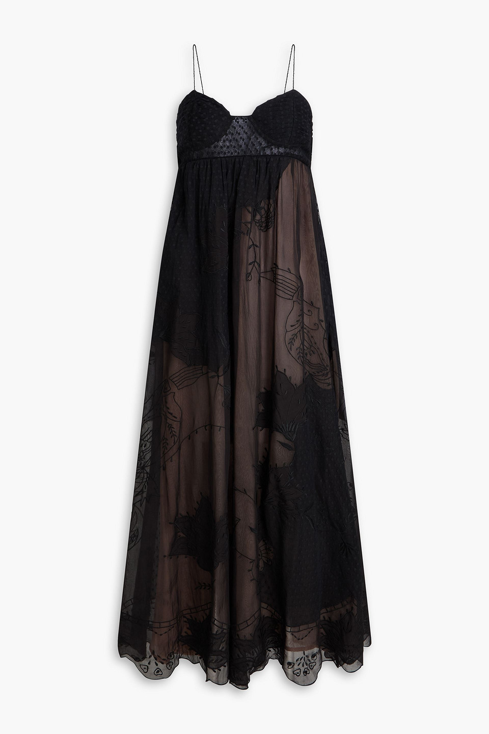 farm rio - embroidered point d'esprit and organza midi dress - black - l