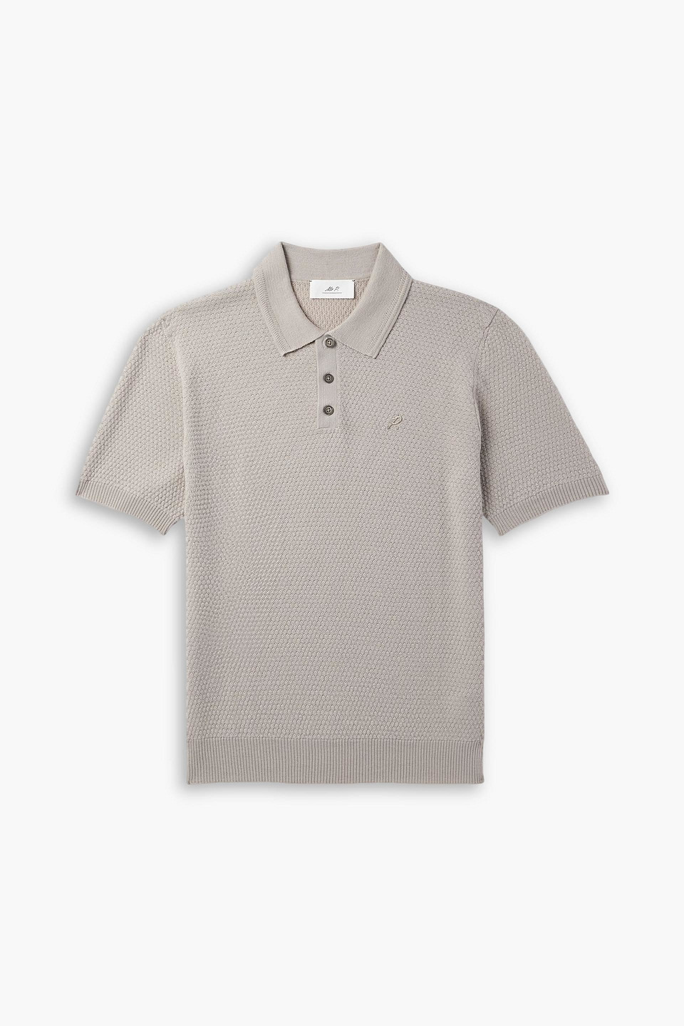 mr p. - logo-embroidered textured-knit merino wool polo shirt - neutral - xs