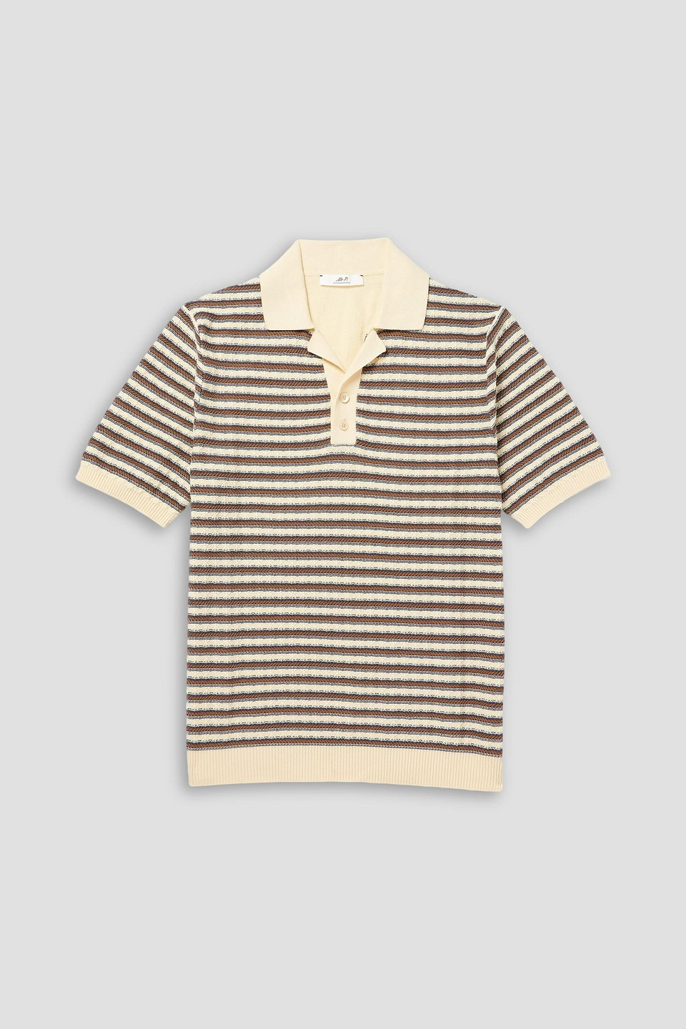 mr p. - striped textured-knit cotton polo shirt - white - s