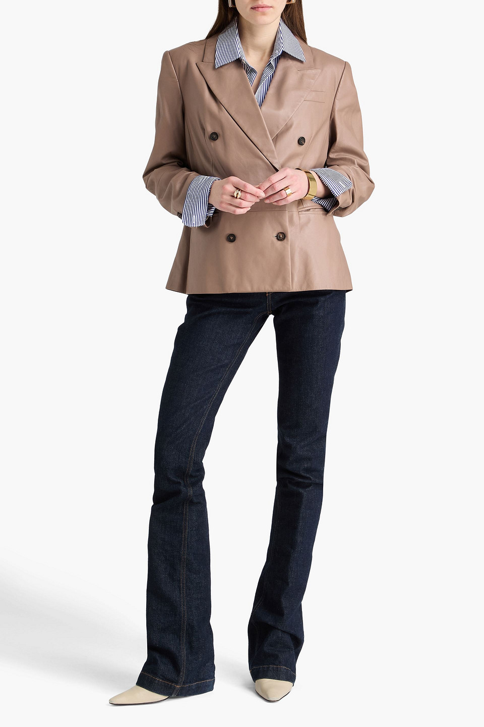  Brunello Cucinelli - Double-breasted Leather Blazer - Neutral - It 46 