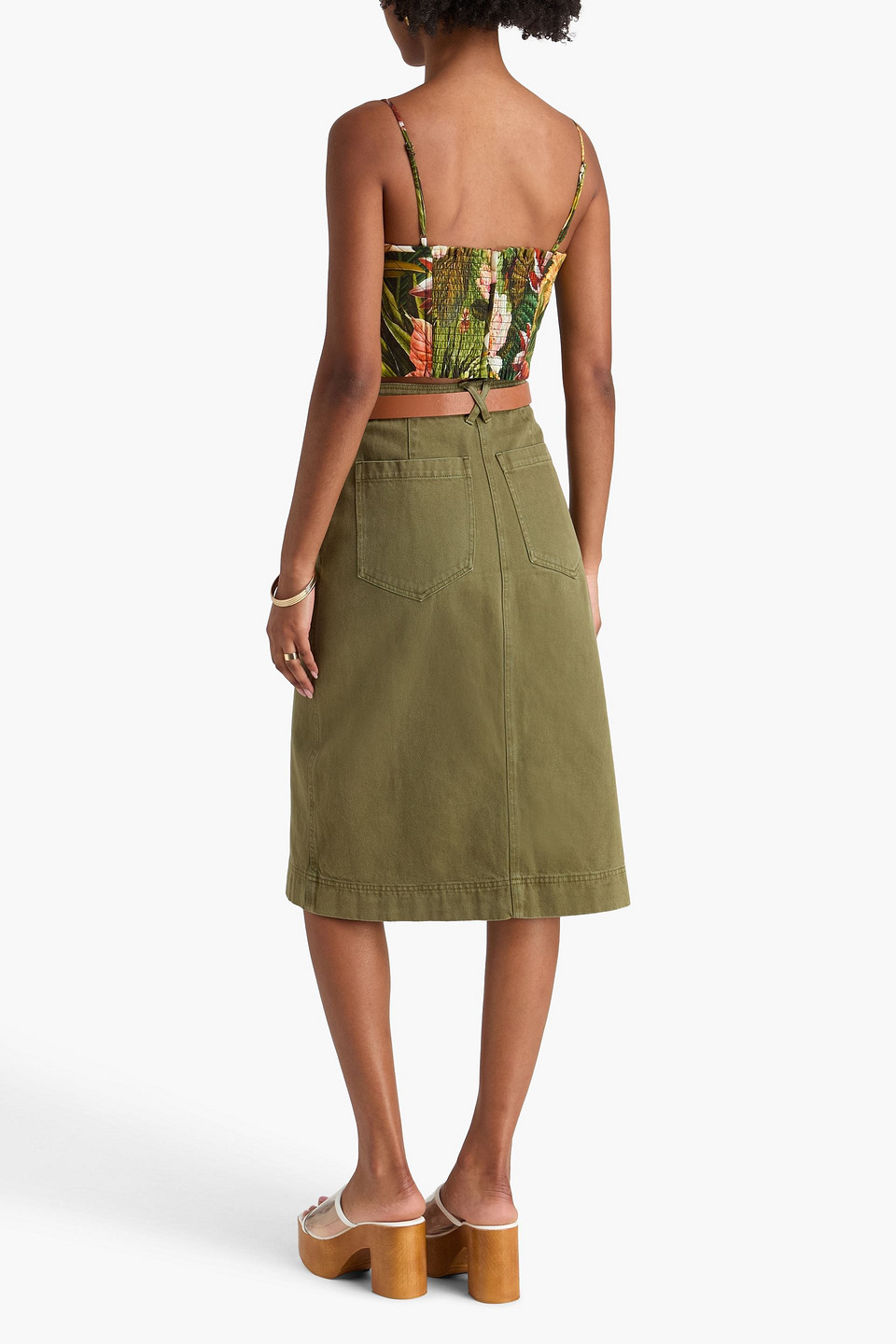  Farm Rio - Cropped Bustier-oberteil Aus Jersey Aus Einer Leinenmischung Mit Floralem Print - Grün - M 