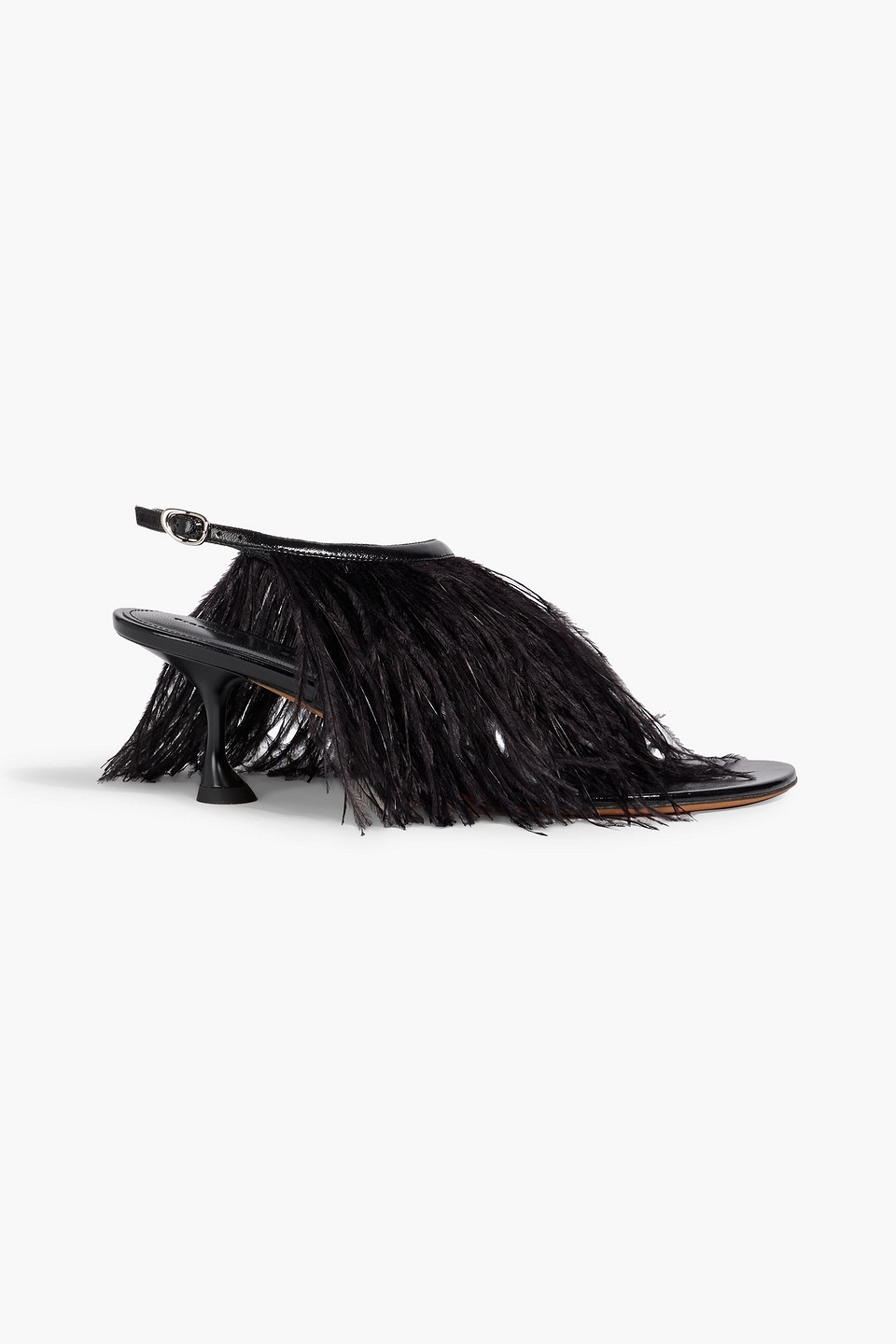 proenza schouler - feather-embellished leather sandals - black - eu 38