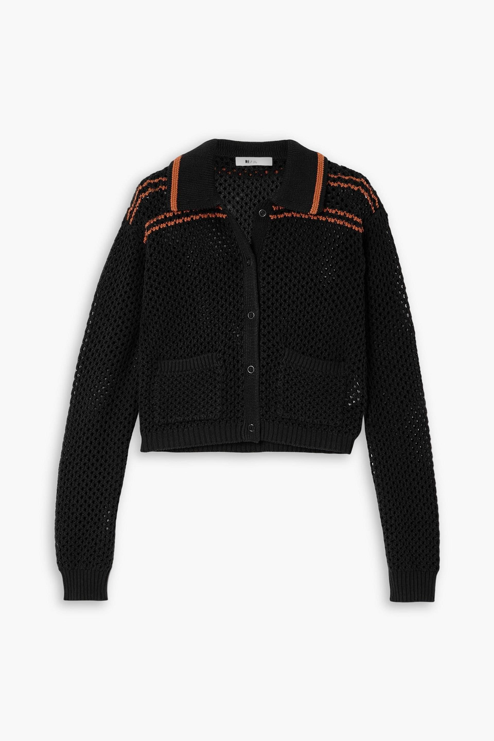 Re/done Striped Crocheted Cotton Cardigan In Black