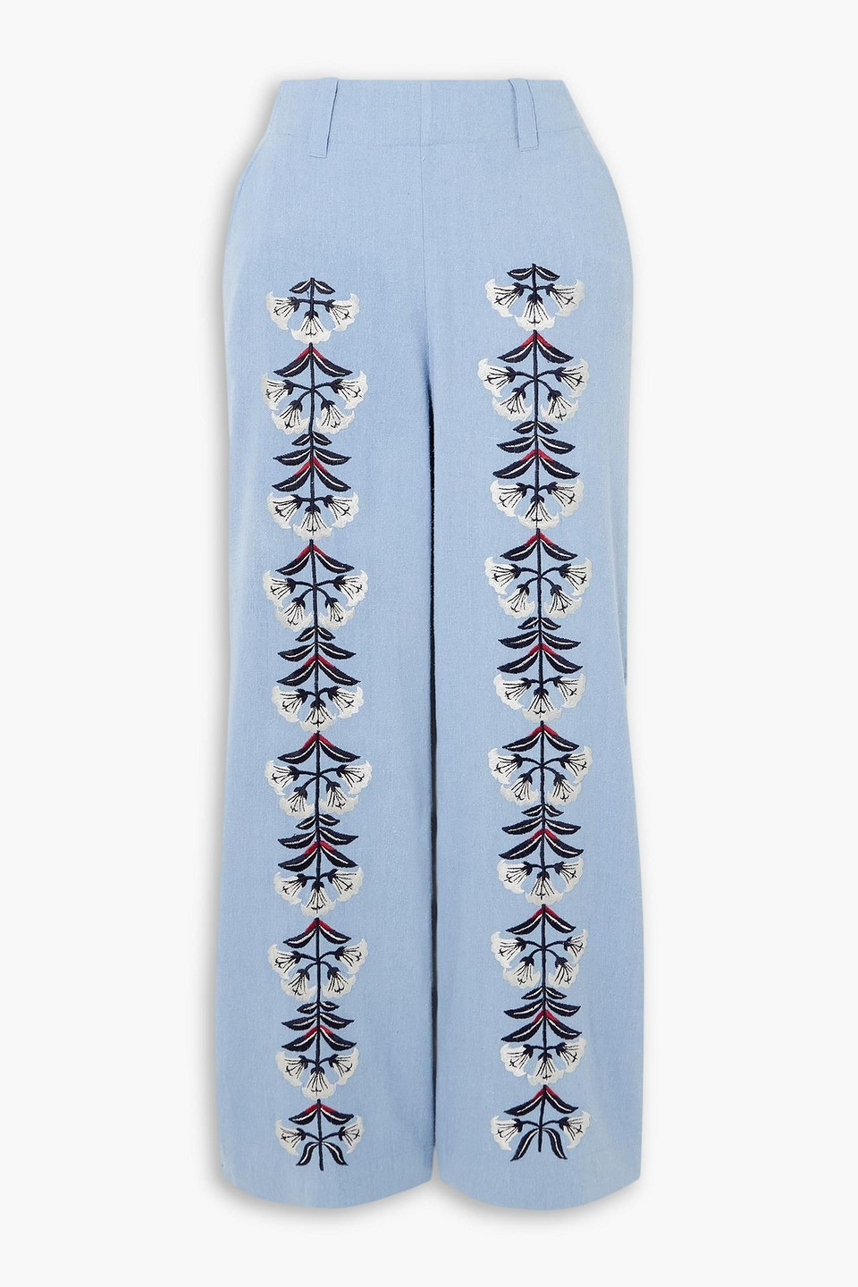 alix of bohemia - charlie embroidered slubbed silk flared pants - blue - us 12