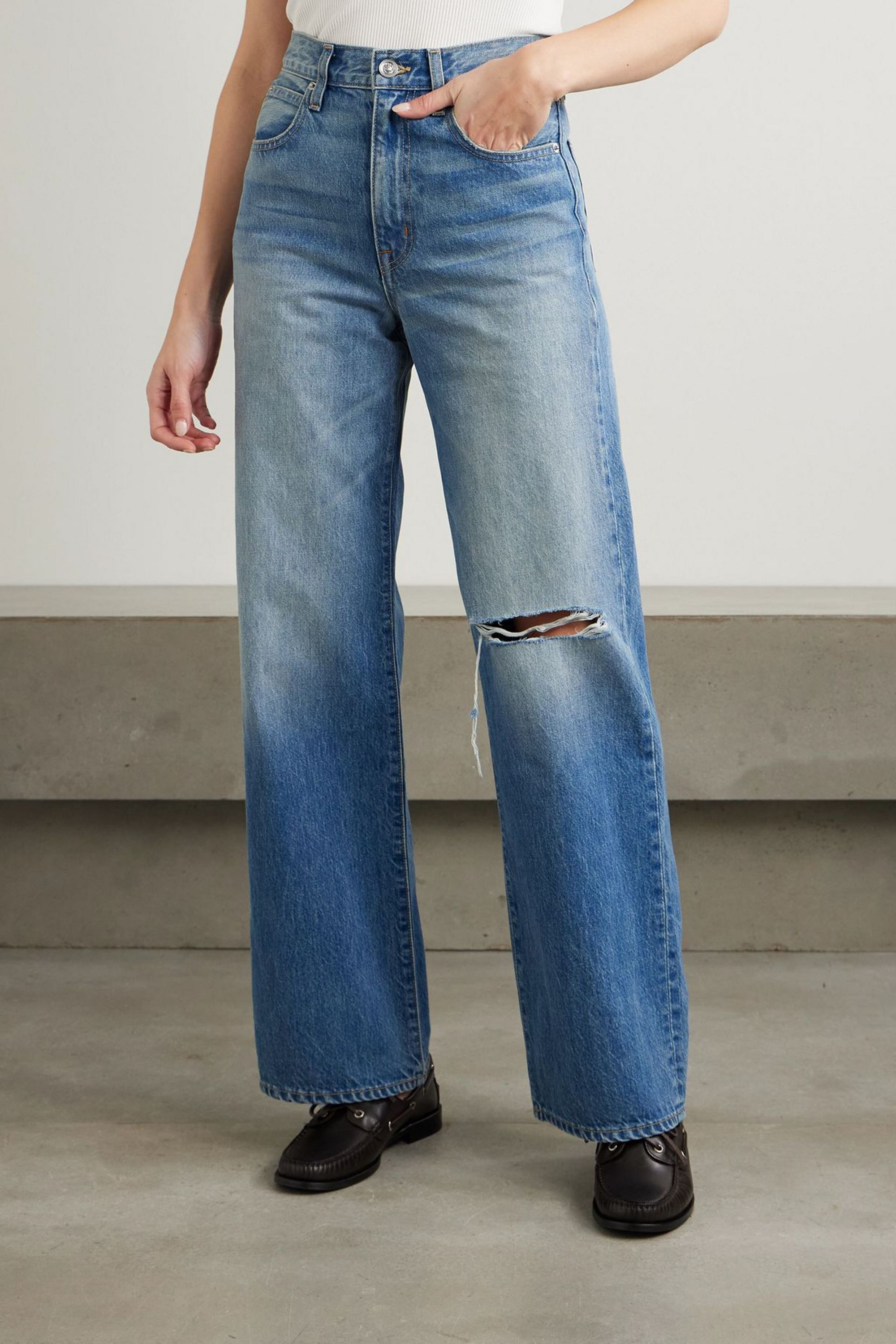 SLVRLAKE Grace distressed high-rise wide-leg jeans