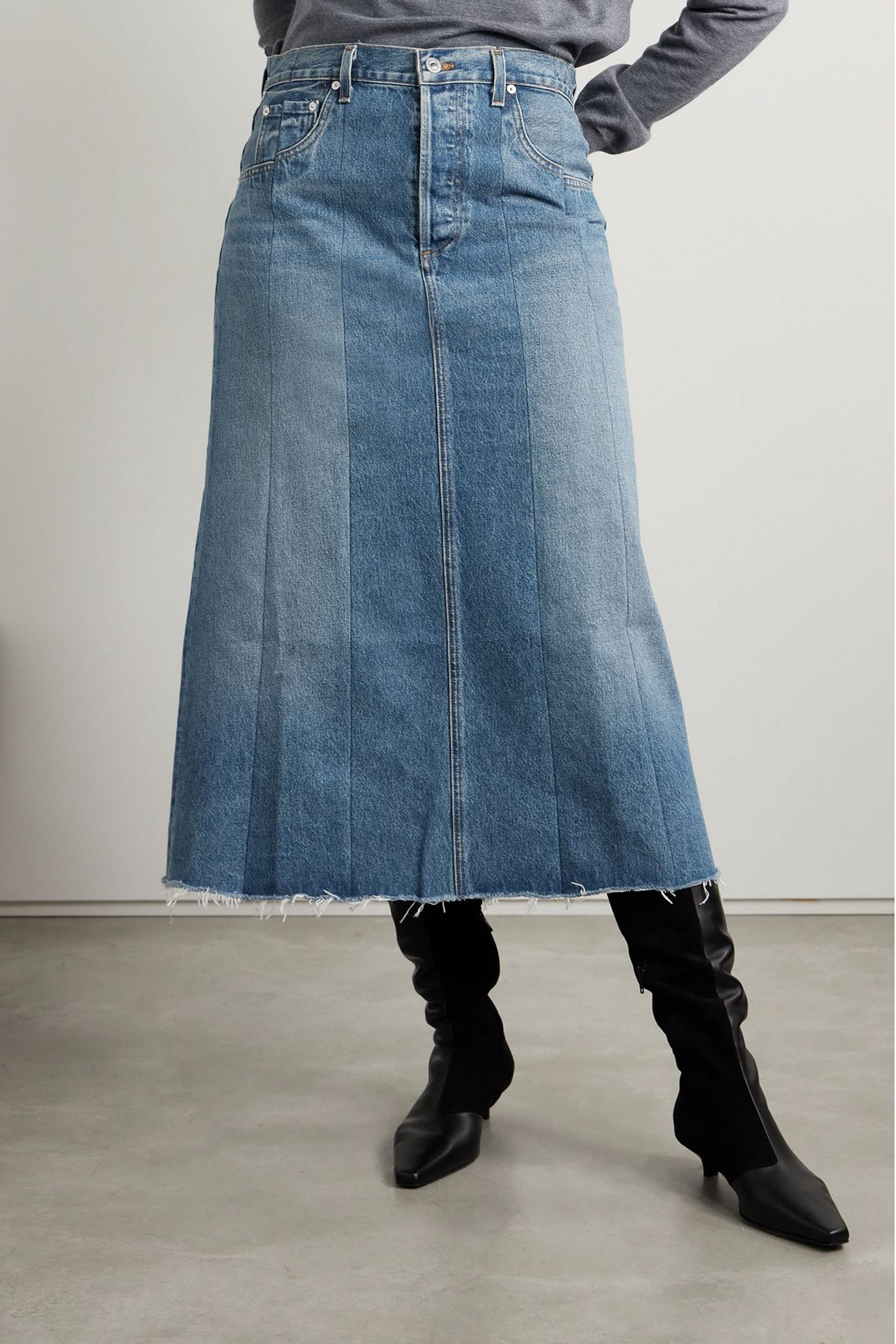 Citizens Of Humanity Raian frayed paneled organic denim midi skirt