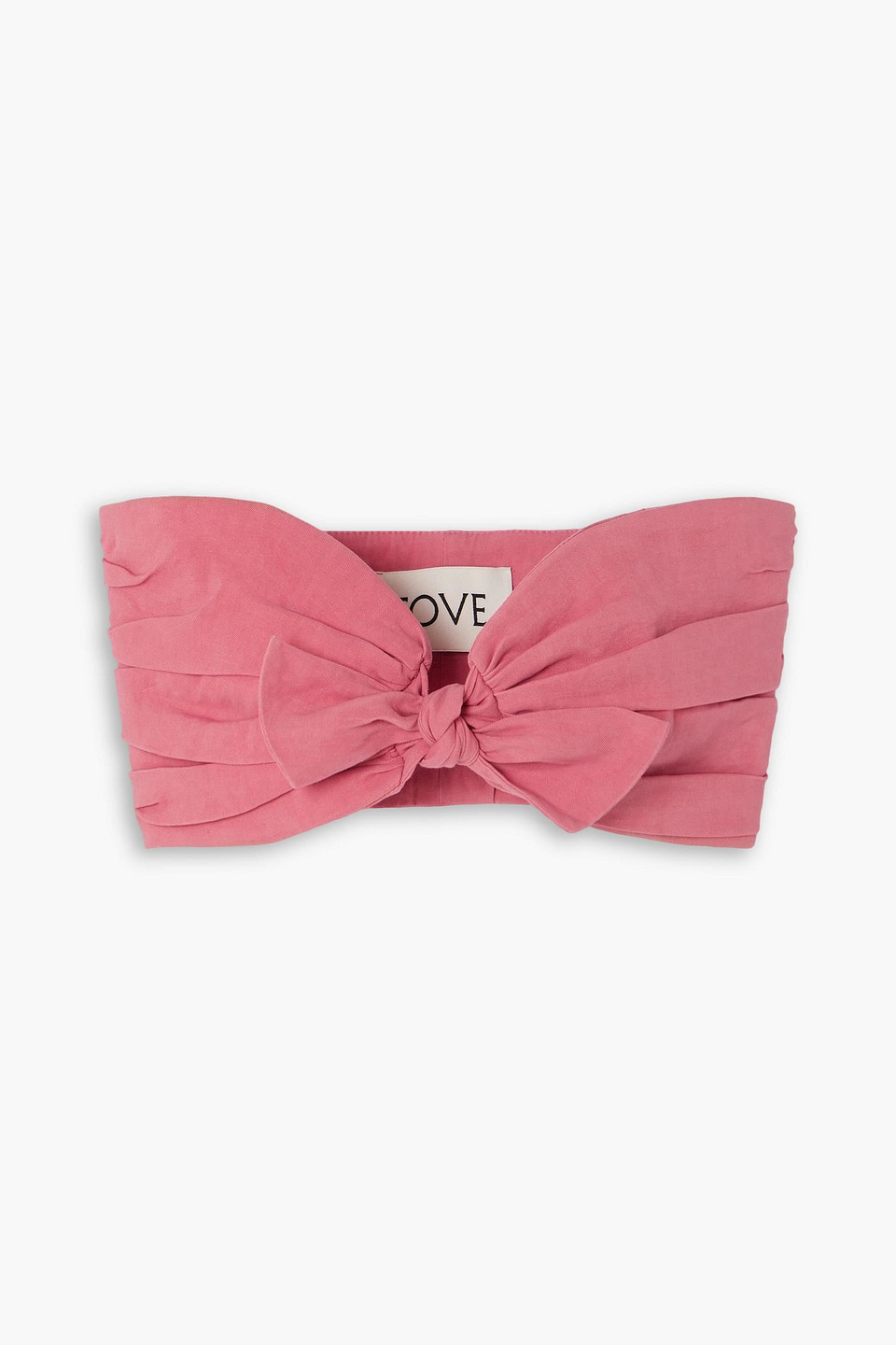 Tove Awa Cropped Tie-front Gathered Stretch Linen And Cotton-blend Top In Pink