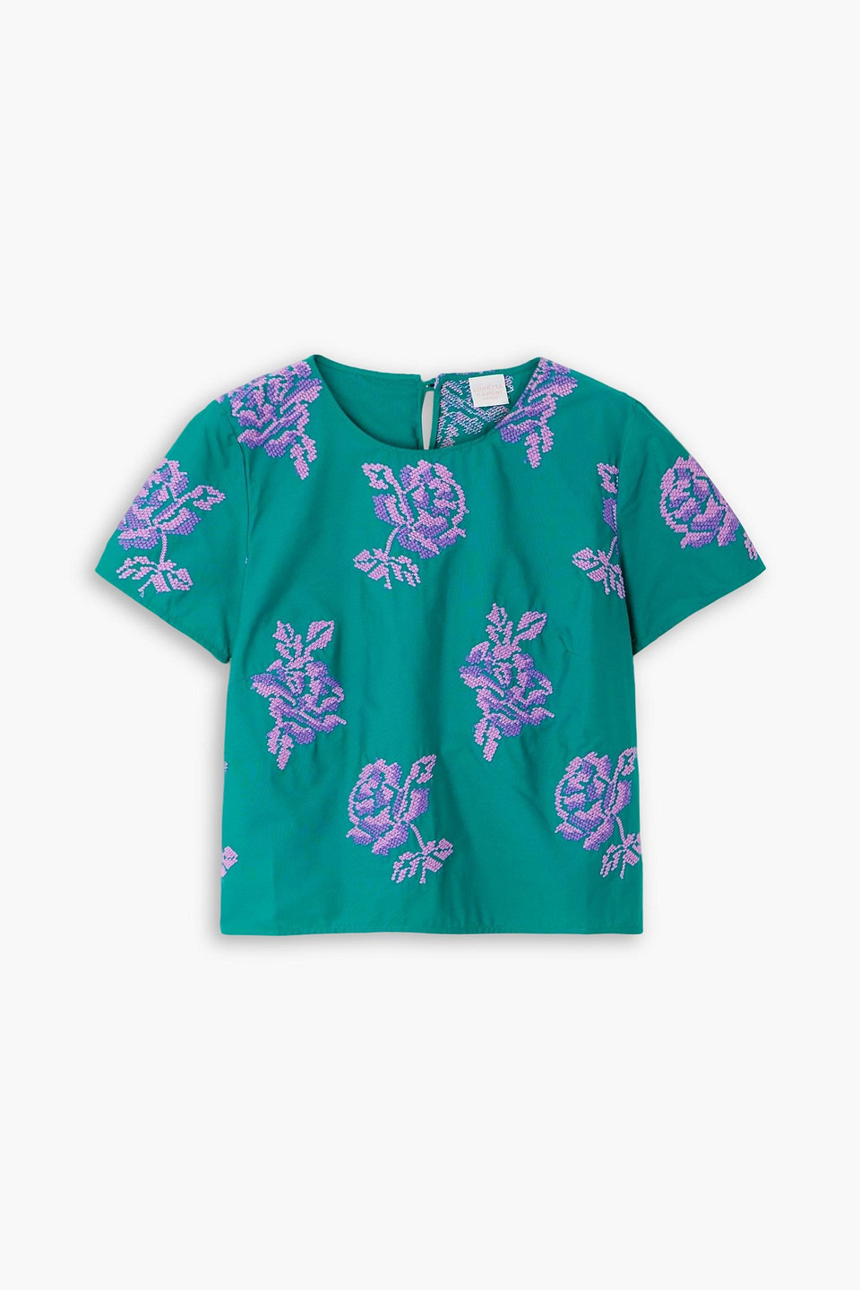 Loretta Caponi Hilary Embroidered Cotton Top In Green