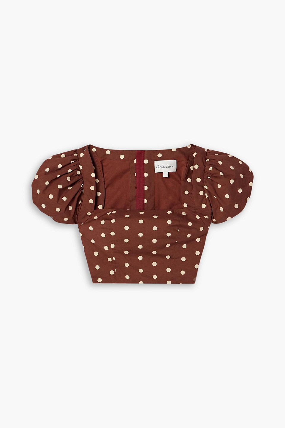 Cara Cara Bridgetown Cropped Polka-dot Cotton-poplin Top In Brown