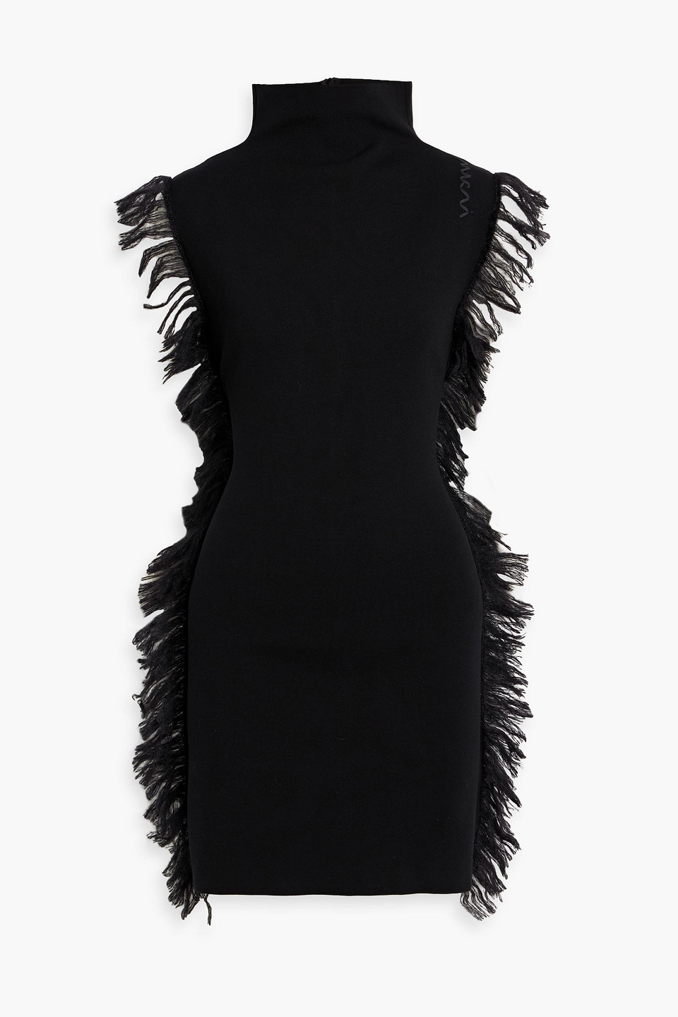 Marni Fringed Stretch-knit Mini Dress In Black