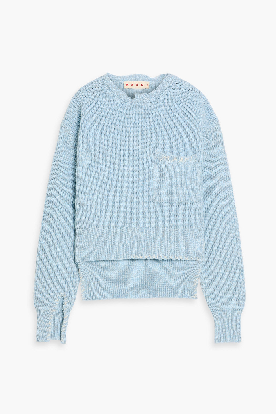 Marni Embroidered Ribbed Wool Sweater In Blue